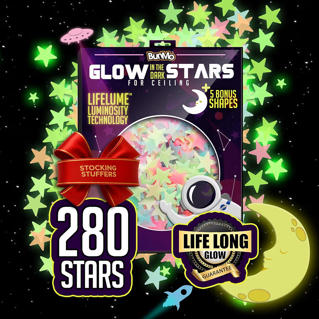 BUNMO 280 Piece Glow in The Dark Stars - Stocking Stuffers for Kids - Glow Stars for Ceiling – ... | Amazon (US)
