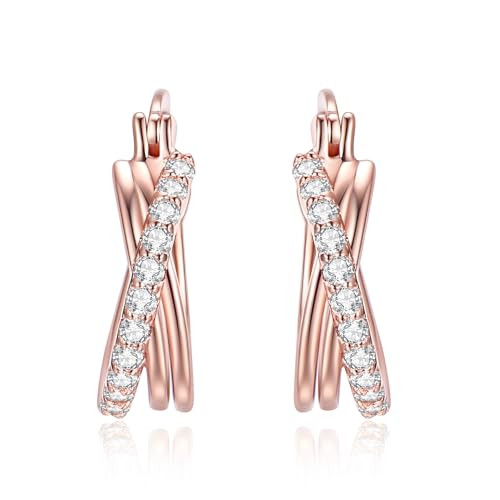 Lab Grown Diamond Hoop Earrings for Women, 18K Rose Gold Plated 925 Sterling Silver Dainty Hoops,... | Amazon (US)