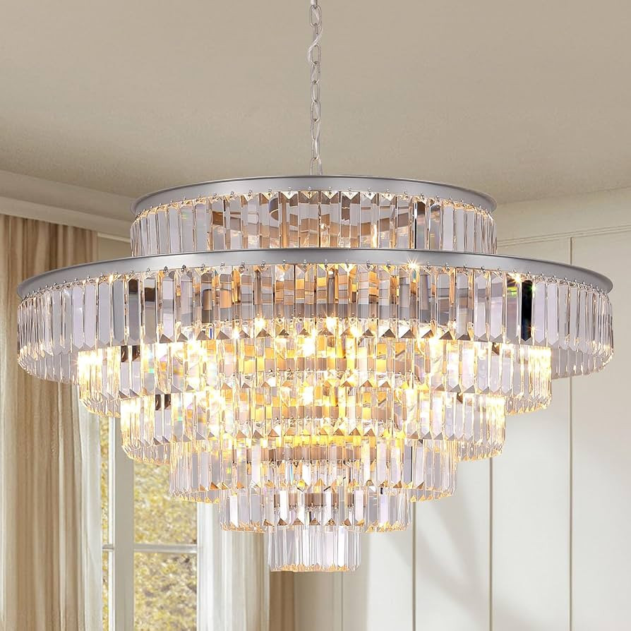 Crystal Chandelier 7-Tier Luxury Pendant Lights Fixture Large Chandeliers for Dining Room Living Room High Ceilings Foyer Dia 39 Inch-Nickel | Amazon (US)