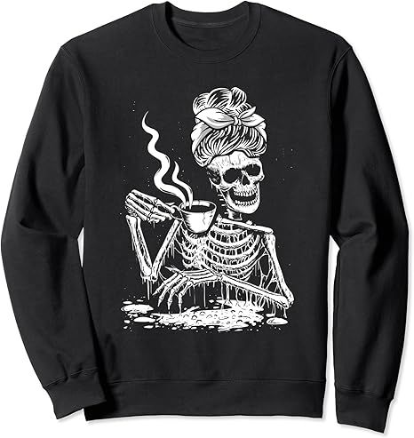 Coffee Drinking Skeleton Lazy DIY Halloween Costume Women Sweatshirt | Amazon (US)