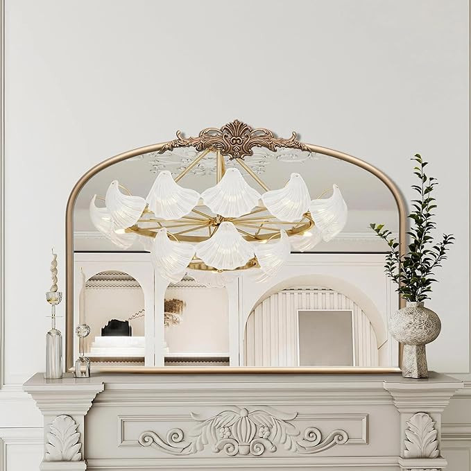 Besdomus Arched Vintage Gold Mirror: 32"x24" Large Champagne Gold Antique Wall Mounted Mirror - B... | Amazon (US)