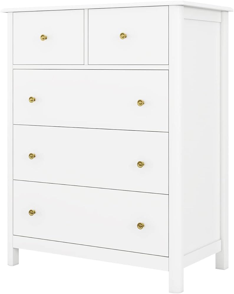 HOUSUIT Drawer Chest, 5 Dresser Chest of Drawers, Clothes Storage Cabinet Nightstand with Drawers... | Amazon (US)