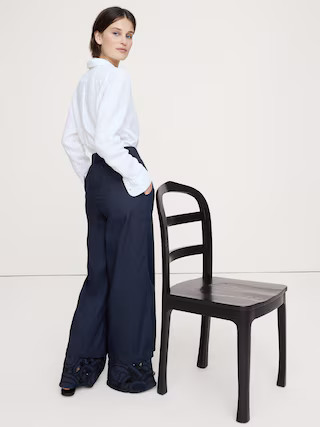 Embroidered Cotton Poplin Cropped Pull-On Pant | Banana Republic (US)