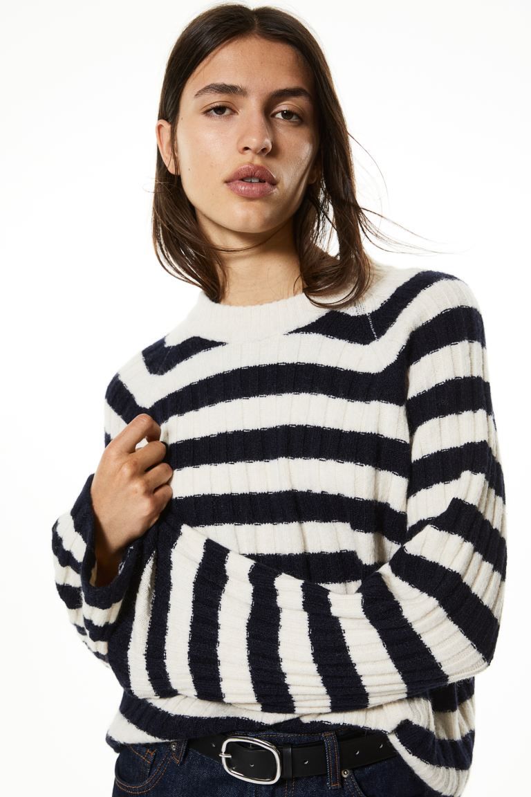 Rib-knit jumper - Navy blue/Striped - Ladies | H&M GB | H&M (UK, MY, IN, SG, PH, TW, HK)