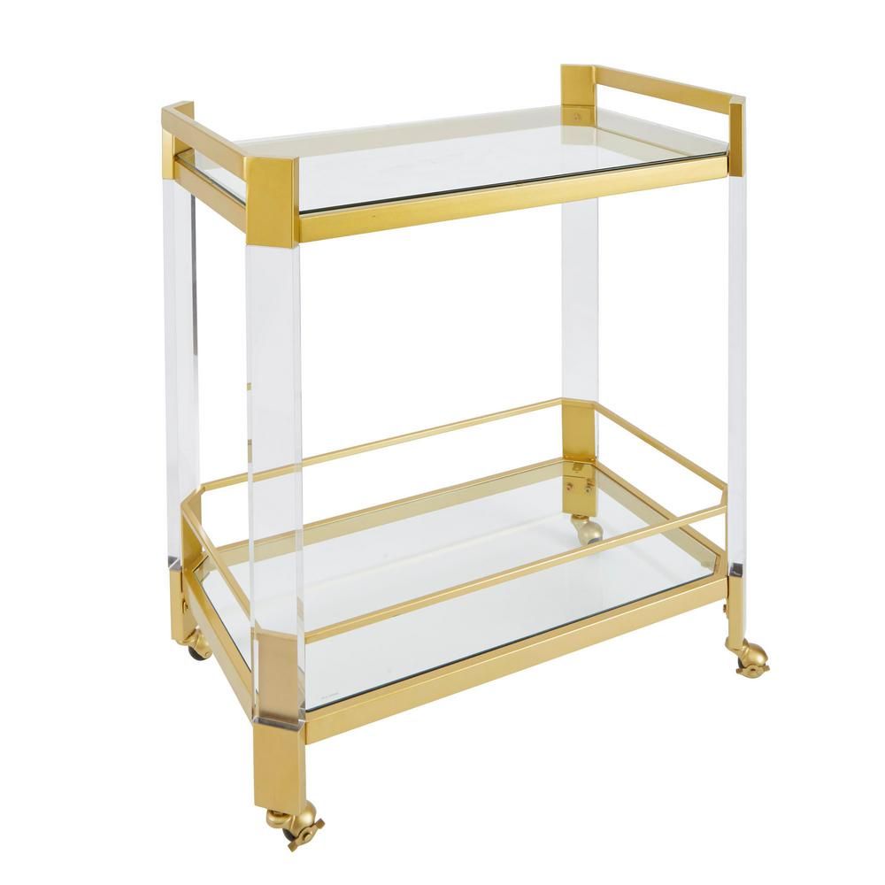 Silverwood Huxley Clear Glass and Gold Bar Cart, Clear and Gold | The Home Depot