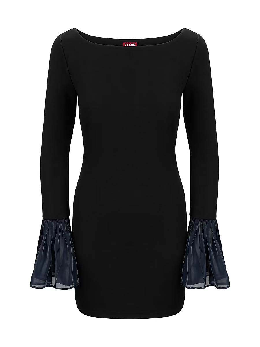 Women's Hawthorne Chiffon Bell-Sleeve Minidress - Black Navy - Size Large | Saks Fifth Avenue