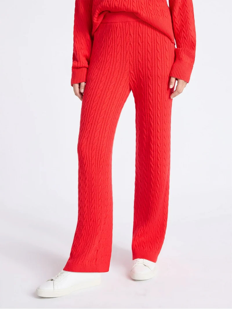 Free Assembly Women's Cozy Yarn Wide Leg Cable Knit Sweater Pants, Size XS-XXL | Walmart (US)