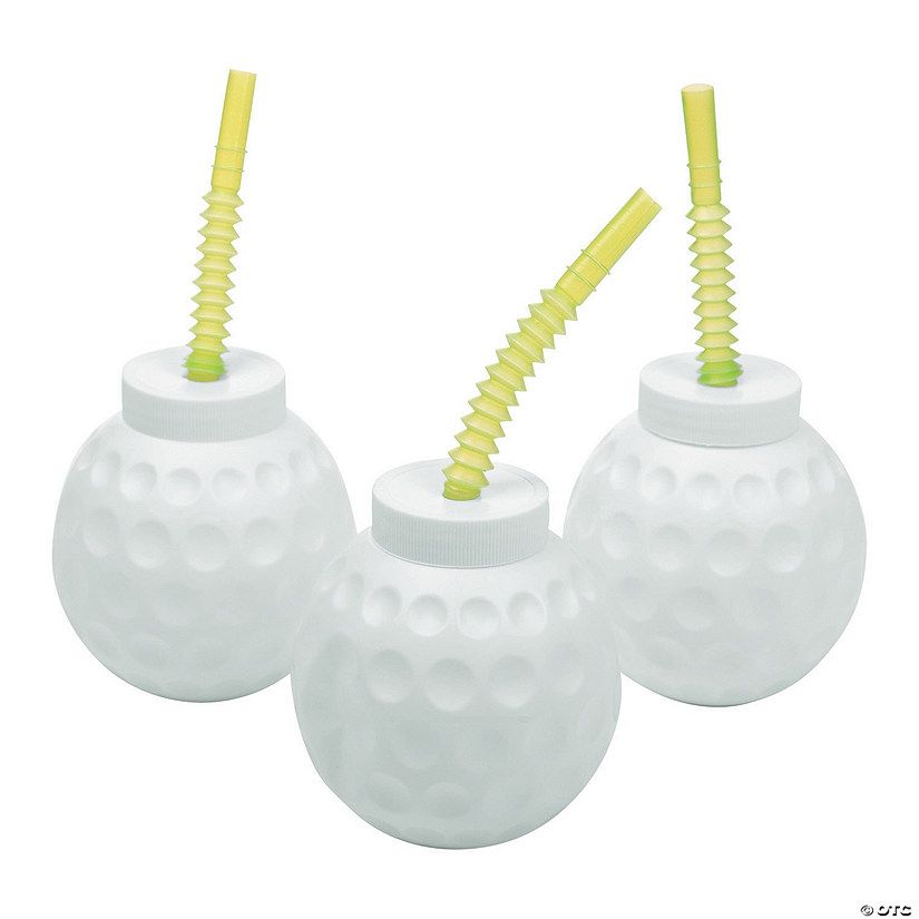 14 oz. Golf Ball Molded Reusable BPA-Free Plastic Cups with Lids & Straws - 12 Ct. | Oriental Trading Company