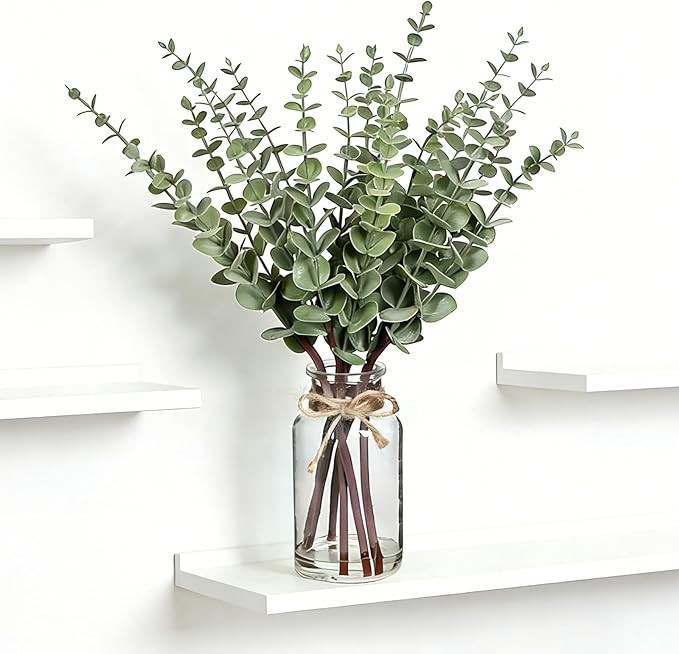 Artificial Eucalyptus Stems in Glass Vase with Faux Water, 17.5" Faux Greenery for Vase,Fake Plan... | Amazon (US)