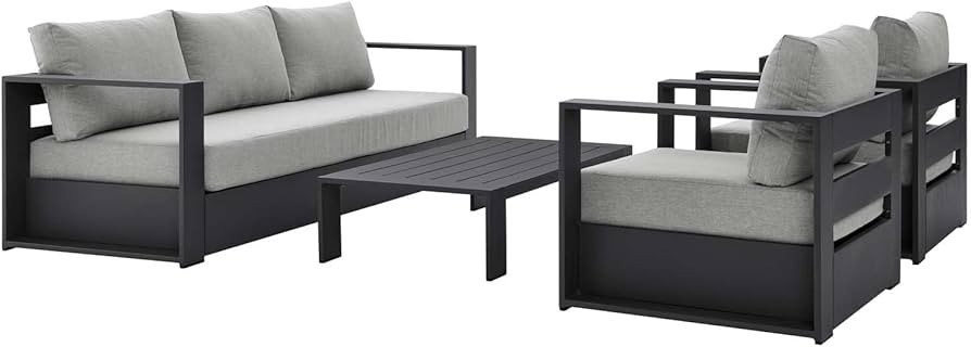 Modway Tahoe Aluminum 4-Piece Outdoor Patio Set in Gray Gray | Amazon (US)