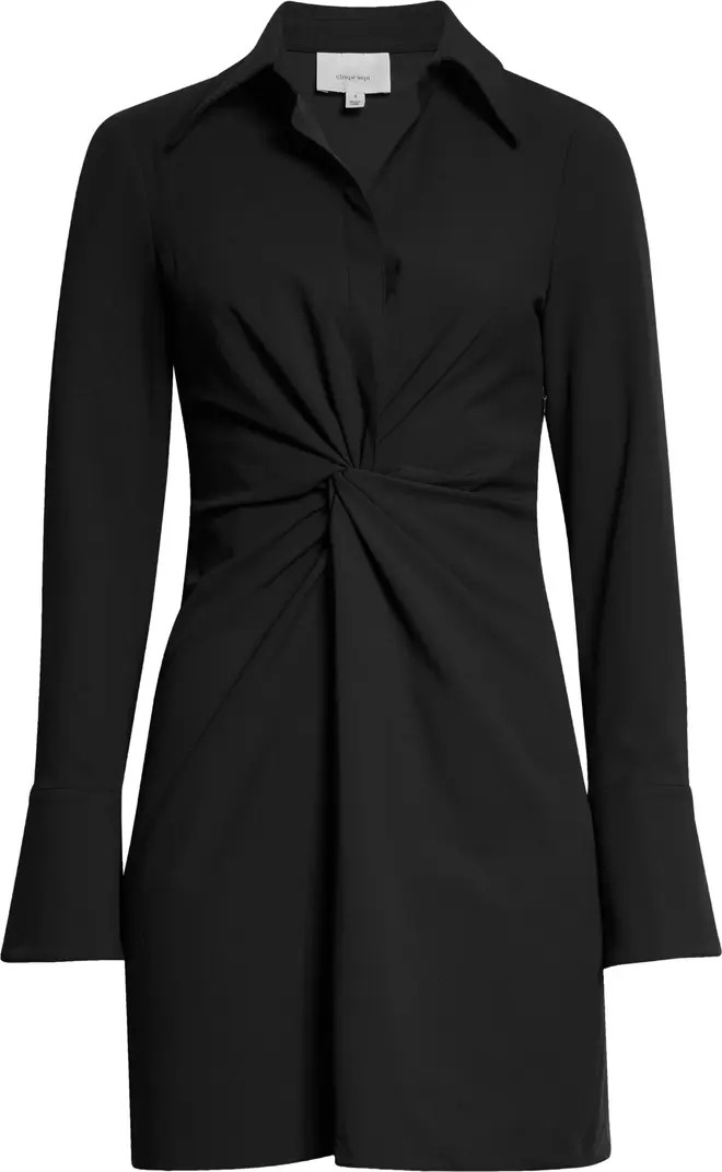 McKenna Front Twist Long Sleeve Mini Shirtdress | Nordstrom
