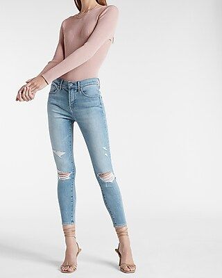 Mid Rise Supersoft Medium Wash Cropped Skinny Jeans | Express