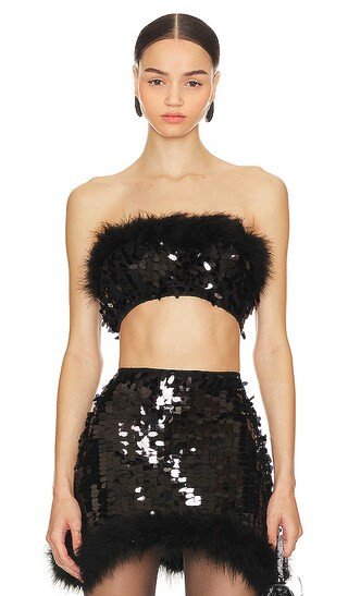 Virgo Sequin Feather Top in Black Caviar | Revolve Clothing (Global)