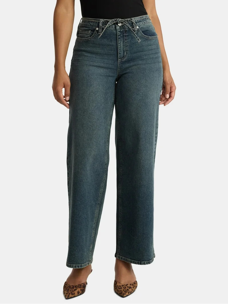 Madden NYC Women's Tie Belt Jeans, 32" Inseam, Sizes 00-18 | Walmart (US)
