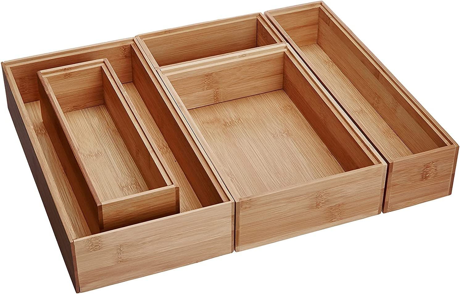 Lipper International 88005 Bamboo Wood Drawer Organizer Boxes, Assorted Sizes, 5-Piece Set | Amazon (US)