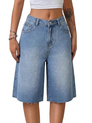EMMIOL Women Jorts Shorts Jean Baggy Mid-Low Waisted Trendy Y2K Summer Loose Straight Leg Denim Shorts 90s | Amazon (US)