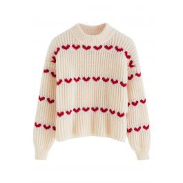 Rows of Heart Chunky Hand Knit Sweater | Chicwish