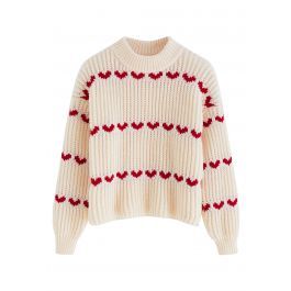 Rows of Heart Chunky Hand Knit Sweater | Chicwish
