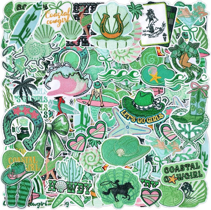 Zeyune 72 Pcs Coastal Cowgirl Iron on Patches Bulk Green Summer Ocean Embroidered Iron on Hat Pat... | Amazon (US)