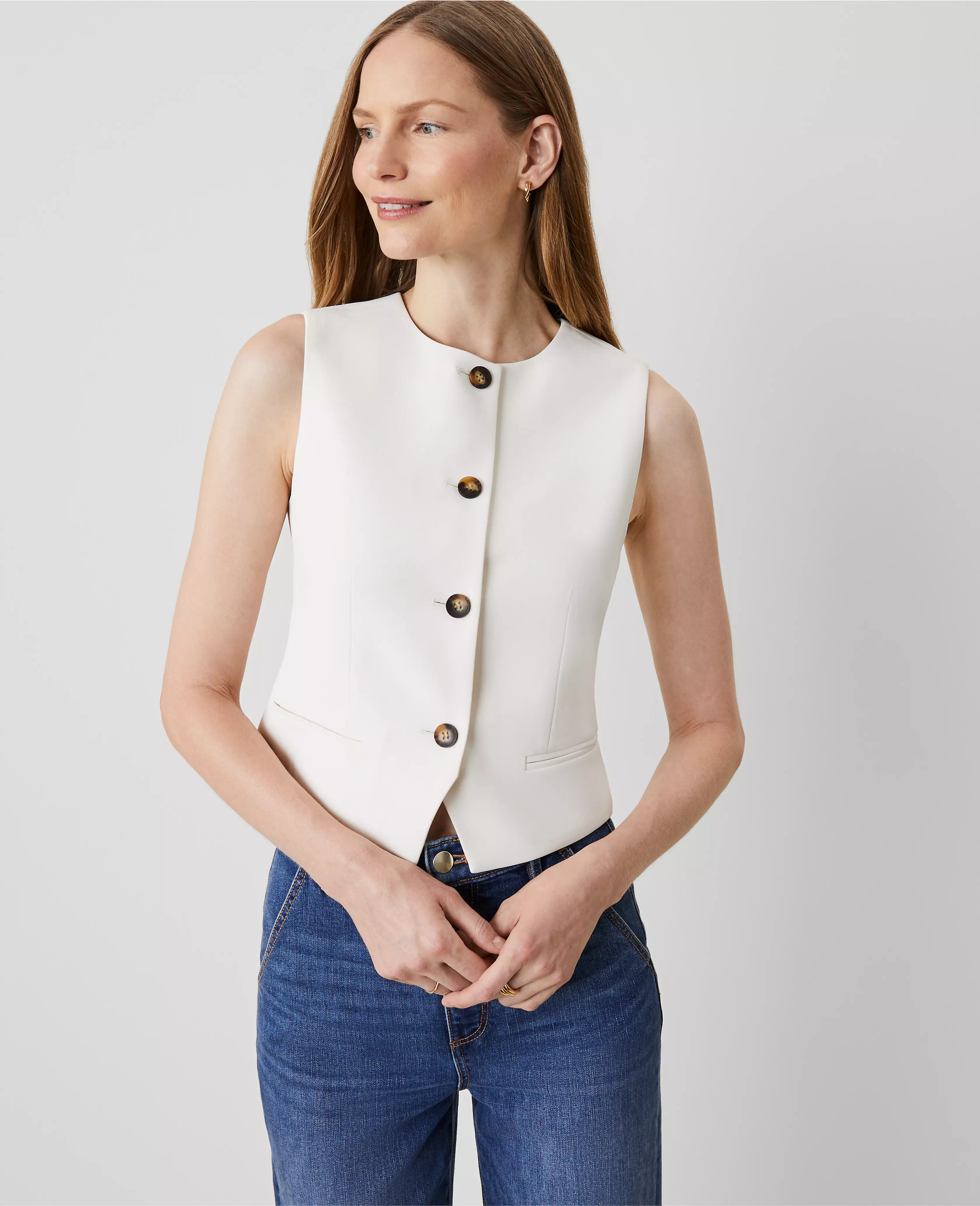 Crinkle Crepe Cropped Vest | Ann Taylor