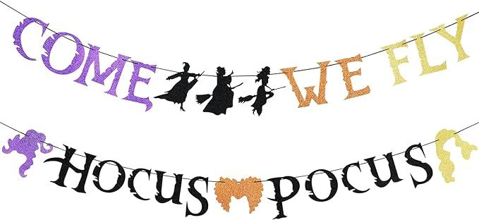 Glitter Hocus Pocus Come We Fly Banner- Hocus Pocus Party Decorations,Hocus Pocus Banner,Hocus Po... | Amazon (US)