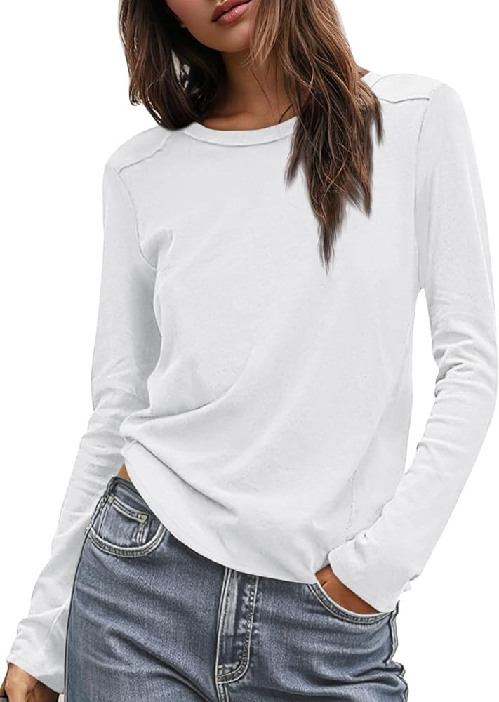 Cicy Bell Womens Long Sleeve Shirts Casual Loose Fit Crew Neck Seam Tunic Tops Fall Basic Tees | Amazon (US)