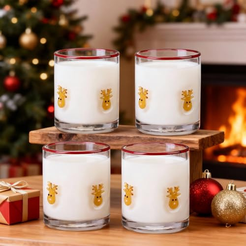 Vesici 4 Pack Christmas Icon Glass Cups 14oz Xmas Icon Juice Glass Christmas Coffee Mugs Double Old Fashioned Hand Blown Drinking Cups for Holiday Party Decor Lovely Gifts(Elk) | Amazon (US)