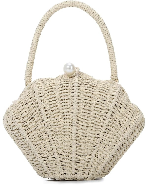 GOKTOW Women Straw Woven Handbag Shell Shape Clutch Straw Summer Bag Rattan Crossbody Bags Vacati... | Amazon (US)