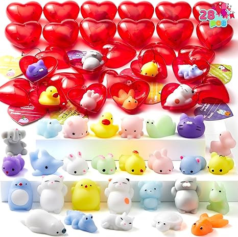 JOYIN 28 Packs Valentine Day Gift Cards with 28 Mochi Squishy Toys and Filled Hearts for Kids Val... | Amazon (US)