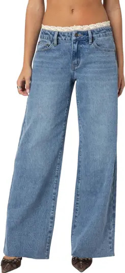 Karlie Lace Trim Low Rise Wide Leg Jeans | Nordstrom