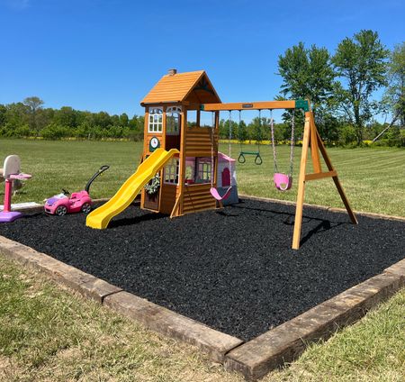 10/10 would recommend rubber mulch around your kids swingset! I plan to add a few more toys here to make it a little play area for her! 

#LTKfamily #LTKkids #LTKSeasonal