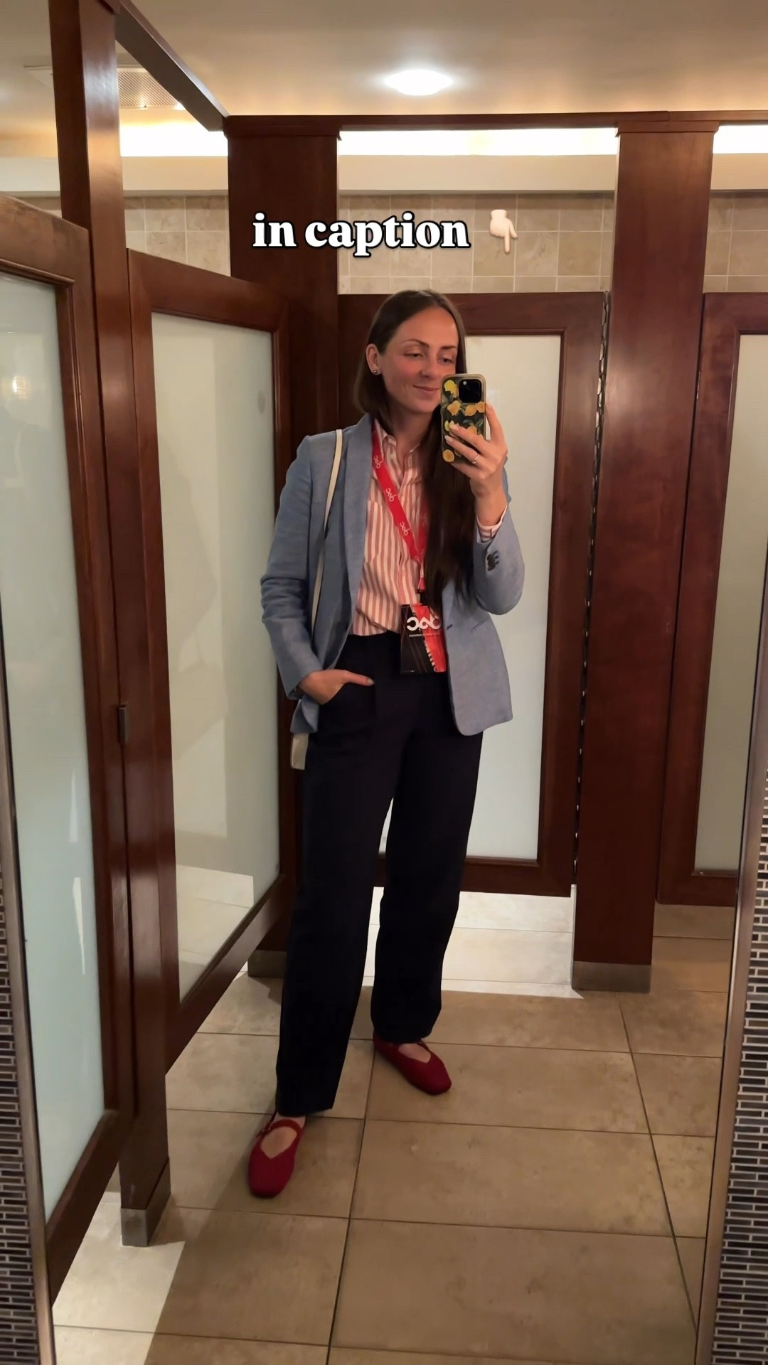 Striped shirt, blue blazer, navy trousers, red Mary Jane ballet flats - perfect office outfit

#LTKSeasonal #LTKWorkwear #LTKShoeCrush