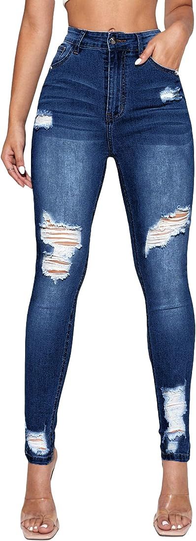 Floerns Women's Denim Wash Baggy Jeans Long Pants | Amazon (US)