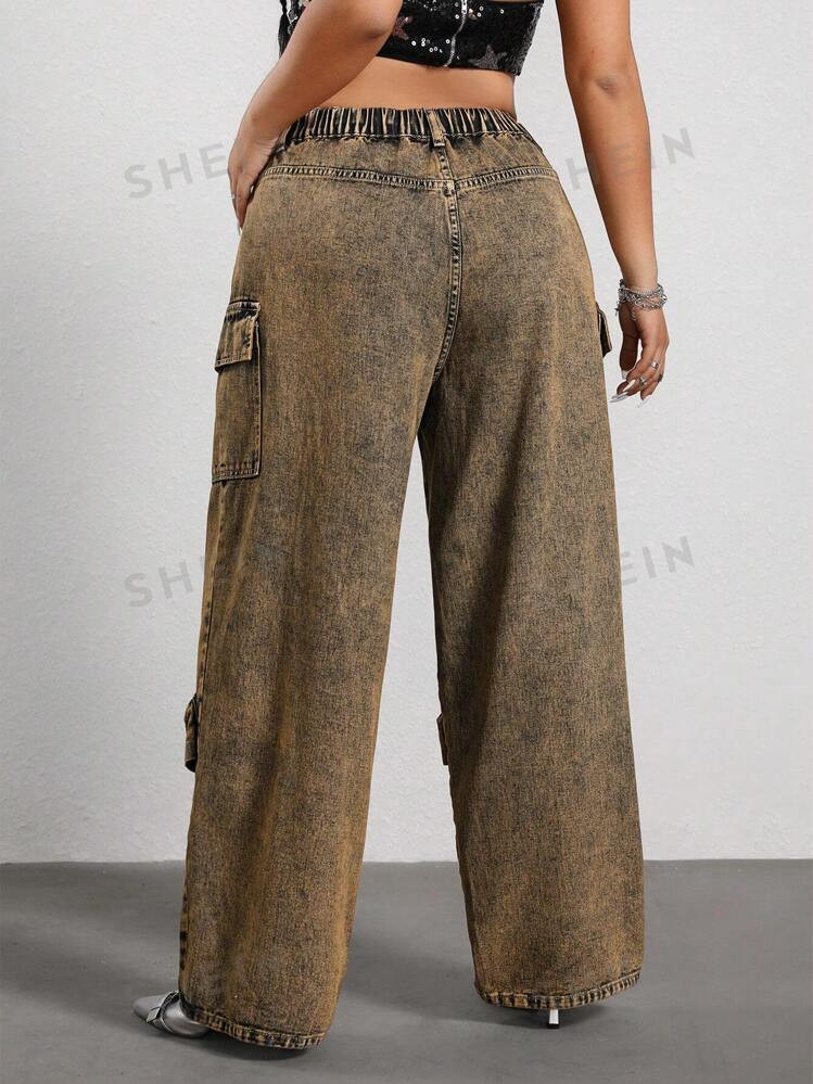 SHEIN Jeanoir Plus Size Button Waist Band Straight-Leg Multi-Pocket Casual Vintage Denim Jeans | ... | SHEIN