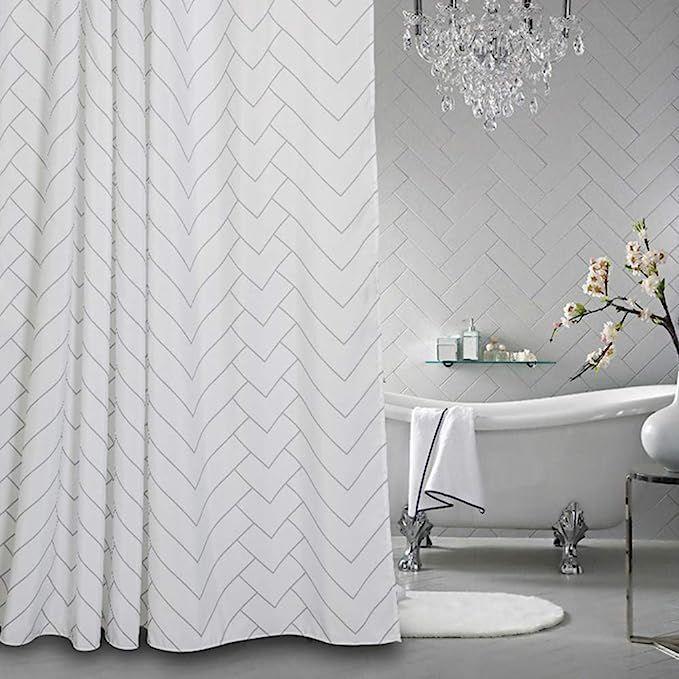 Aimjerry Hotel Quality Striped Fabric Shower Curtain for Bathroom, Washable White 72 X 72 Inch | Amazon (US)