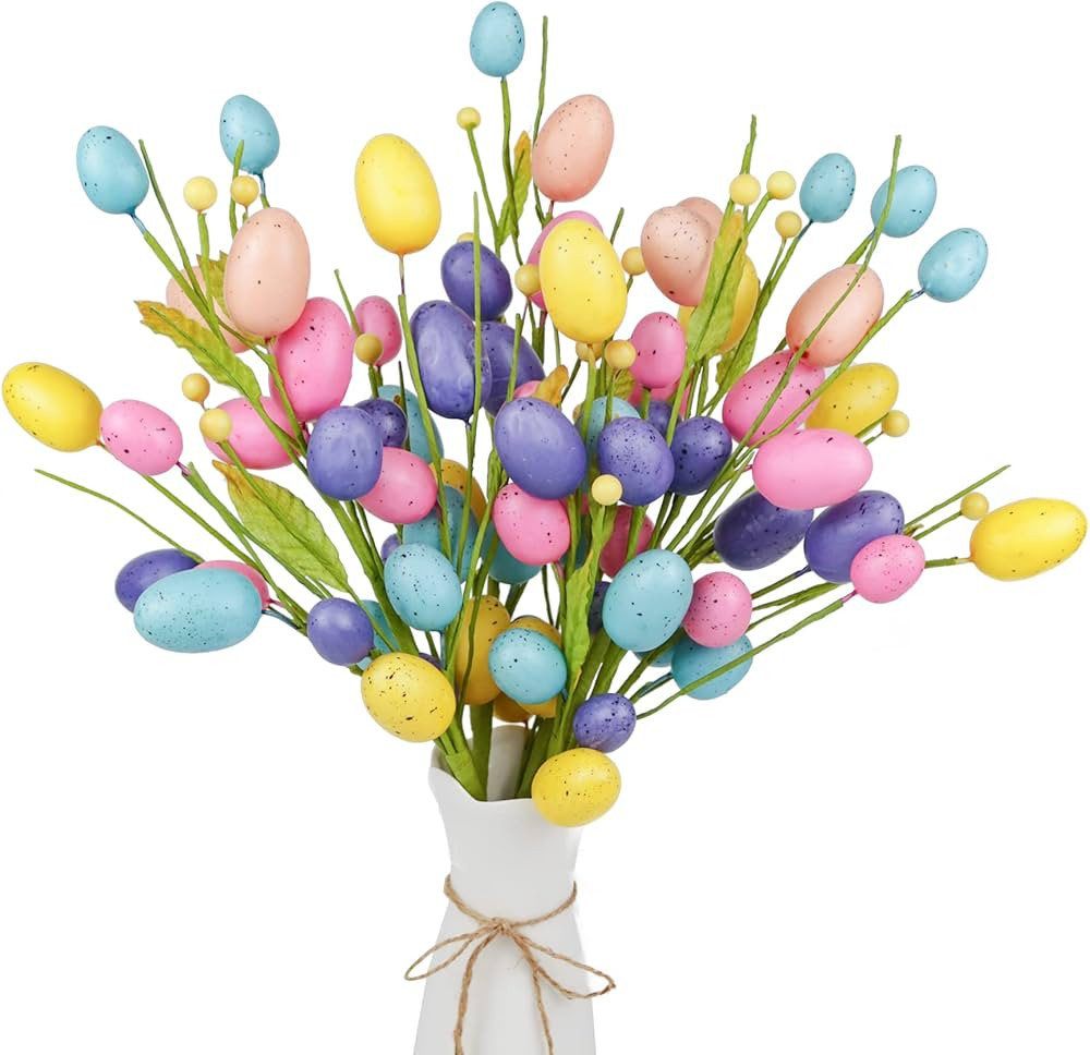 Easter Decorations, 6 Pcs Easter Picks with Colorful Eggs and Berries, Easter Eggs Blossom Branch... | Amazon (US)