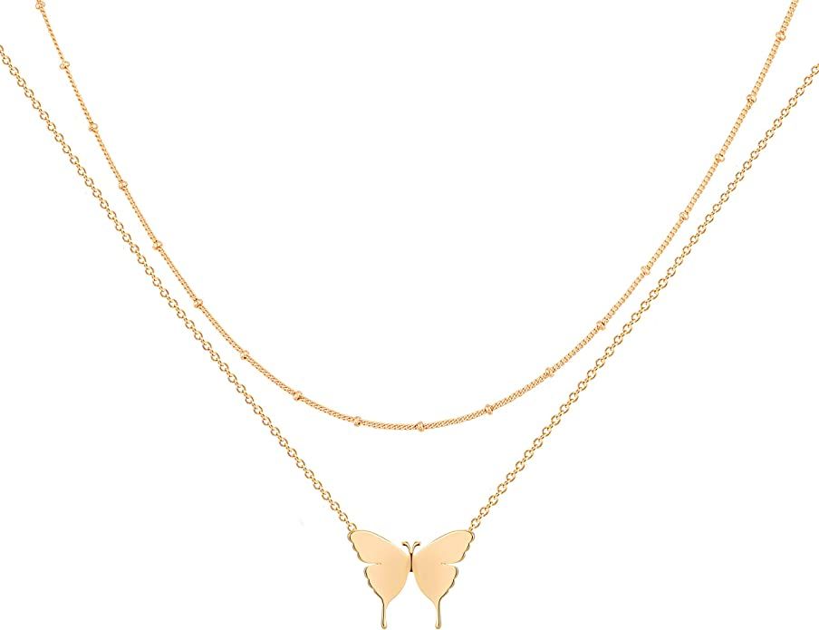 Mevecco Layered Heart Necklace Pendant Handmade 18k Gold Plated Dainty Gold Choker Arrow Bar Laye... | Amazon (US)