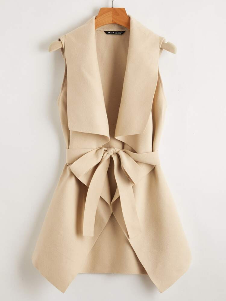 SHEIN Waterfall Neck Belted Vest Coat | SHEIN