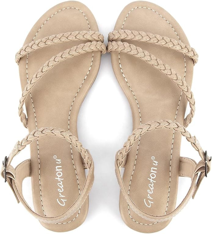 Greatonu Women’s Flat Sandals Slip On Summer Gladiator Open Toe Braided Slingback Shoes | Amazon (US)