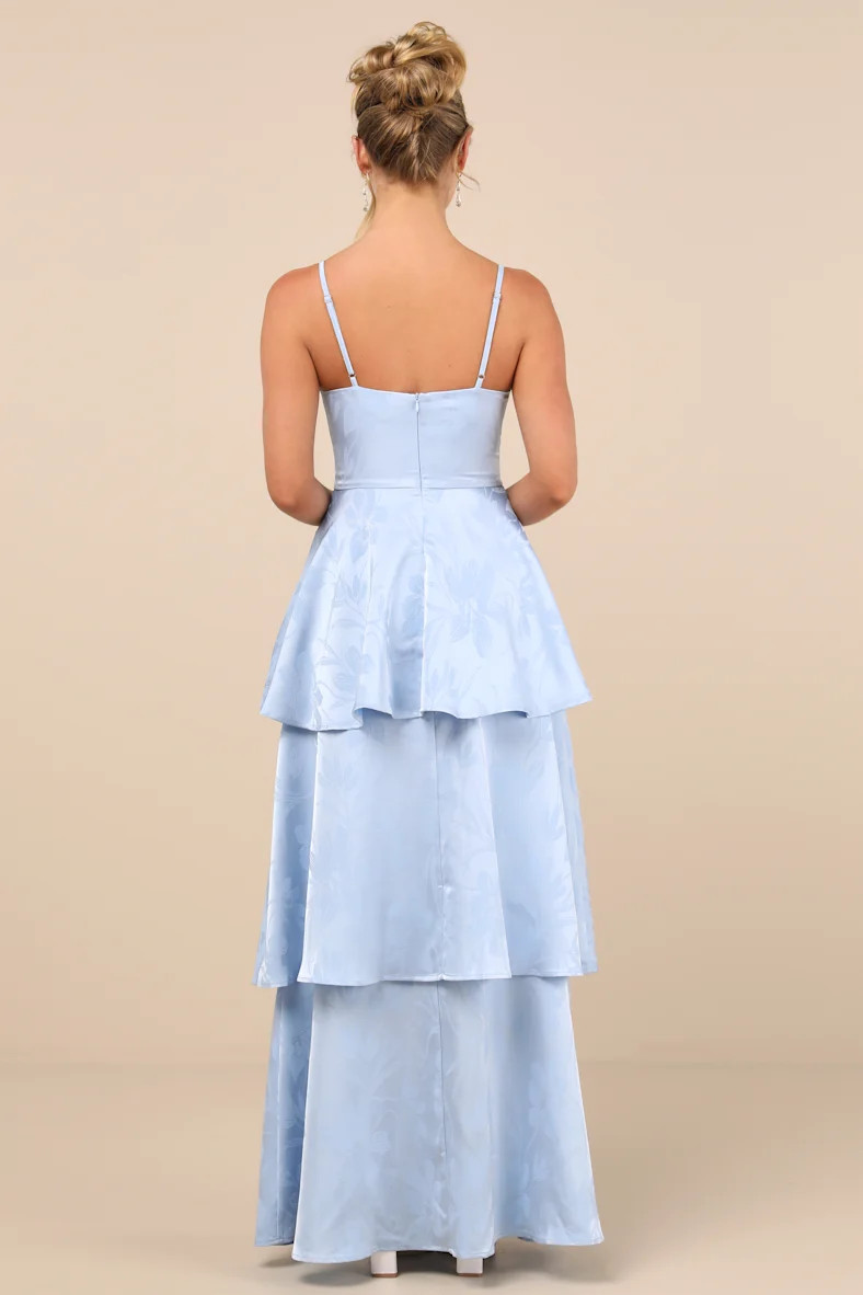 Prigette Light Blue Jacquard Tiered Maxi Dress | Lulus