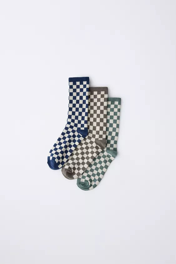 THREE-PACK OF CHECKERED LONG SOCKS | Zara US