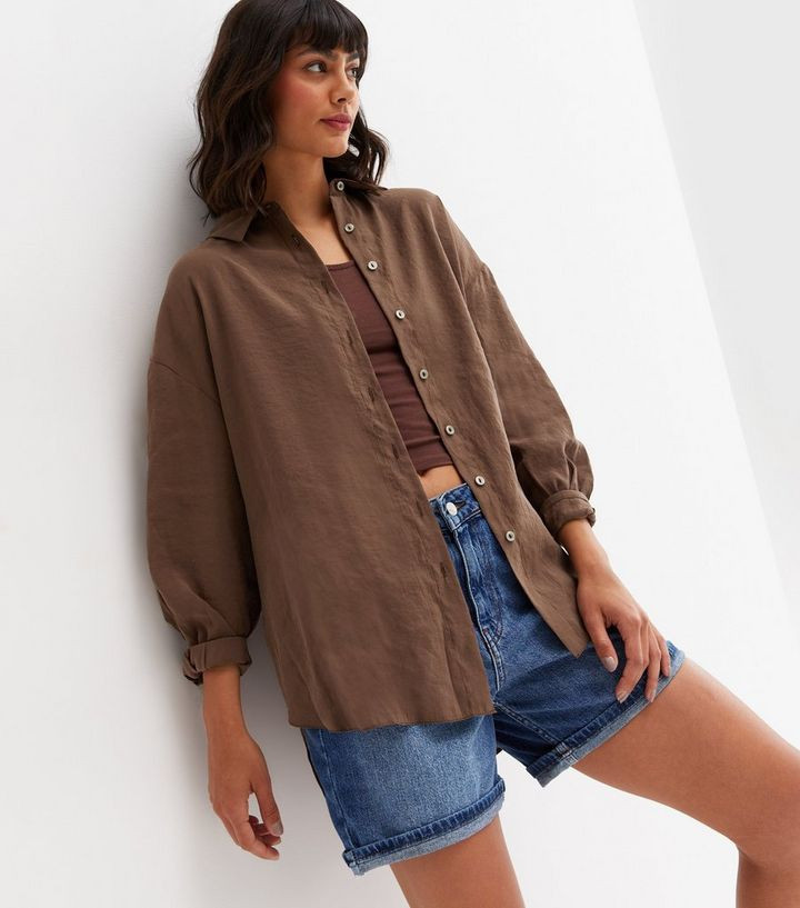 Dark Brown Long Sleeve Oversized Shirt
						
						Add to Saved Items
						Remove from Saved It... | New Look (UK)
