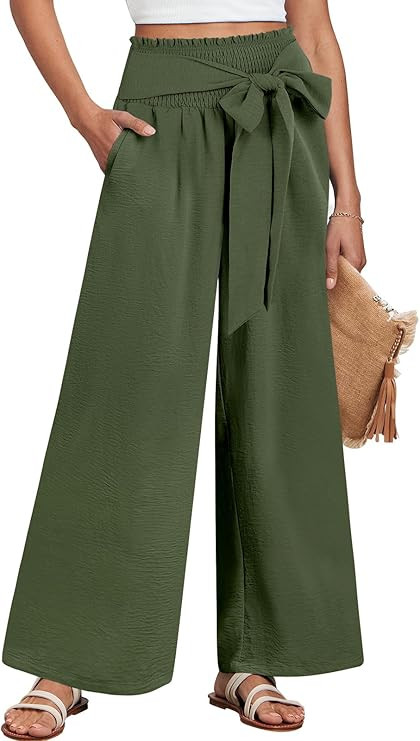 Caracilia Womens Wide Leg Lounge Pants with Pockets High Waisted Long Flowy Palazzo Pants Adjusta... | Amazon (US)