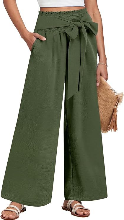 Caracilia Womens Wide Leg Lounge Pants with Pockets High Waisted Long Flowy Palazzo Pants Adjusta... | Amazon (US)