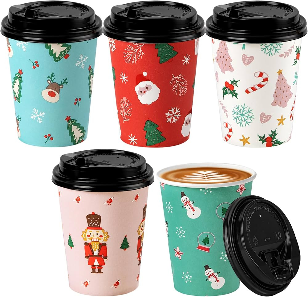 Fit Meal Prep 50 Pack 12 oz Christmas Disposable Coffee Cups with Black Lids, Durable Thickened C... | Amazon (US)