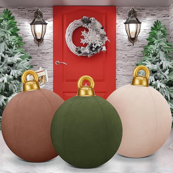 Jetec 3 Pcs 32 Inch Giant Velvet Christmas Inflatable Balls Ornament Flocked Xmas PVC Inflatable ... | Amazon (US)