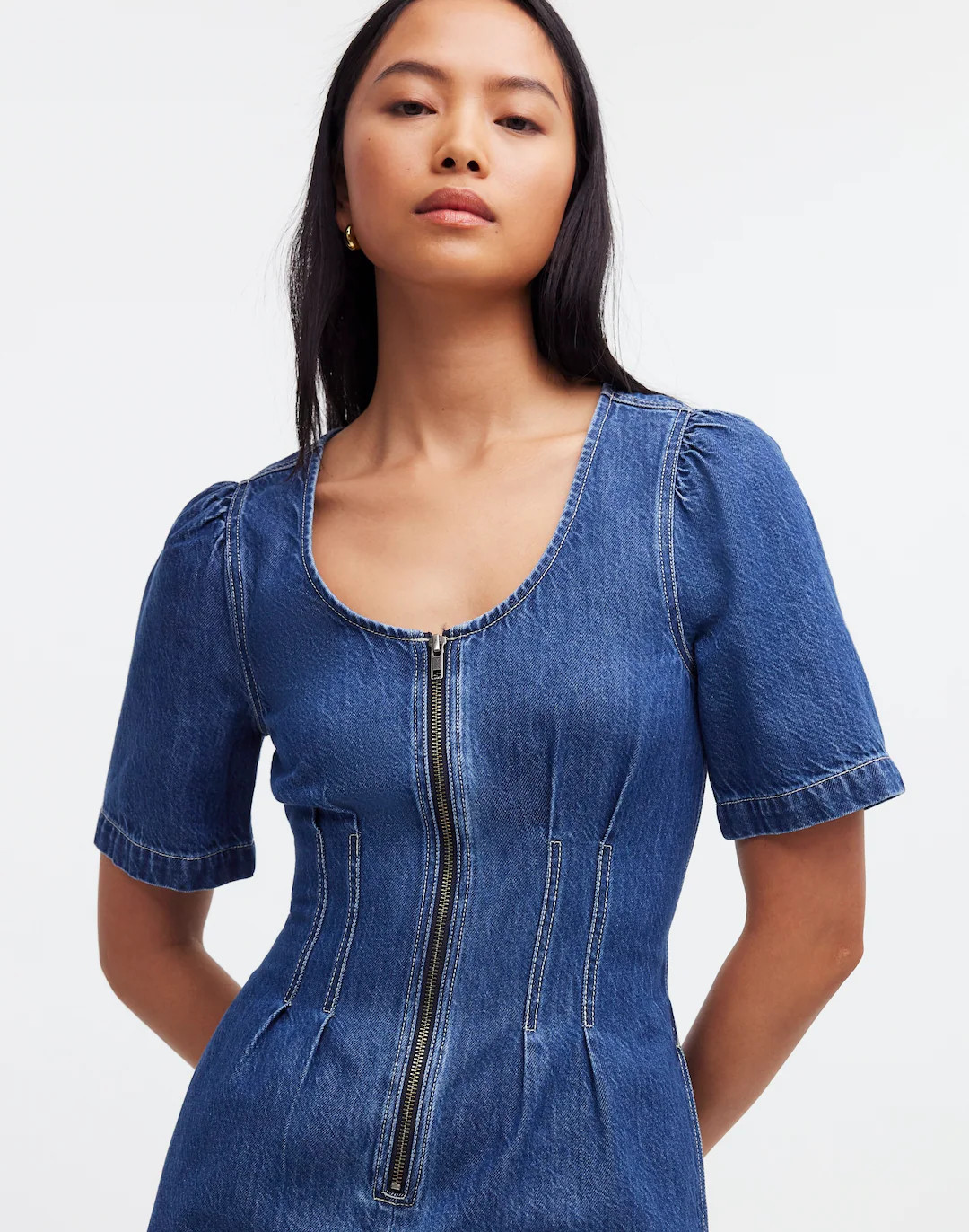 Denim Darted Mini Dress in Pixie Wash | Madewell