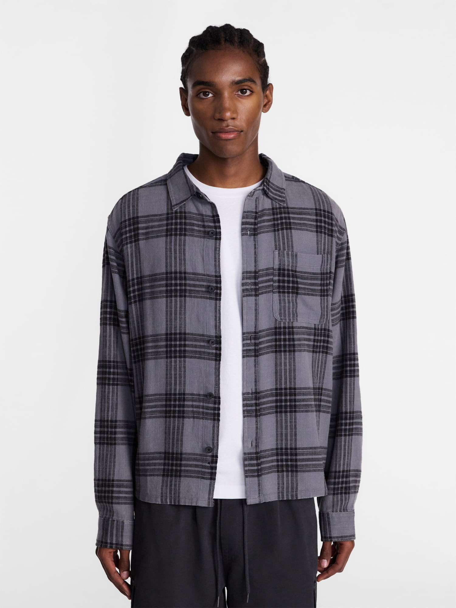 No Boundaries Grunge Flannel Shirt with Long Sleeves, Men's XS-5XB | Walmart (US)