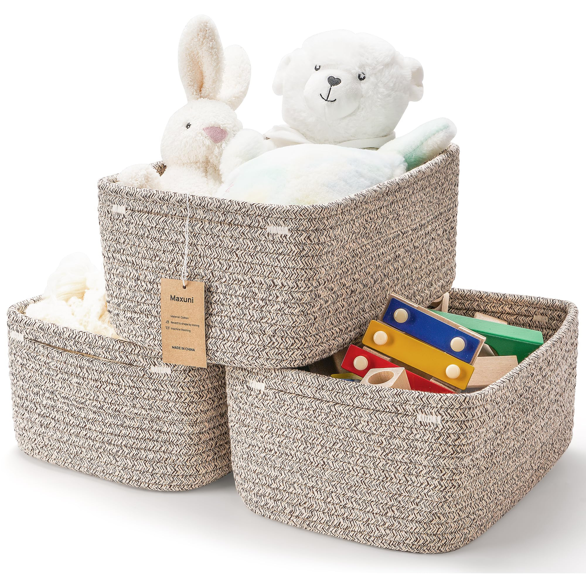 3-Pack Small Storage Baskets for Organizing | Woven Shelf Toy Basket | Rope Baskets for Gifts Emp... | Amazon (US)