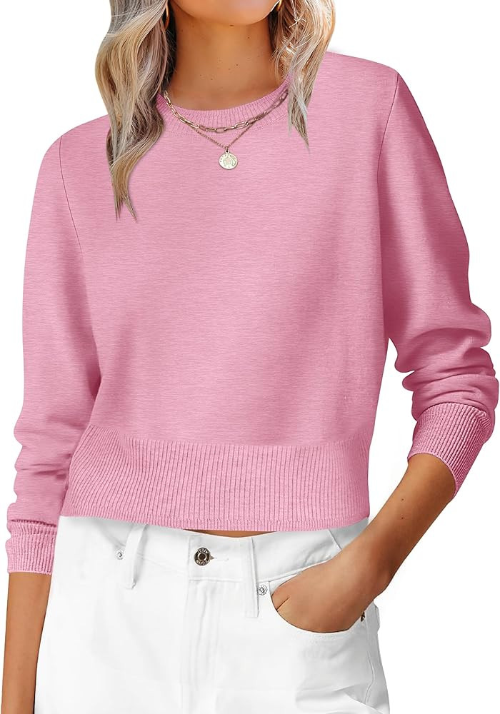 ANRABESS Women’s Long Sleeve Sweaters Cropped Crew Neck Business Casual Light Weight Sweater To... | Amazon (US)